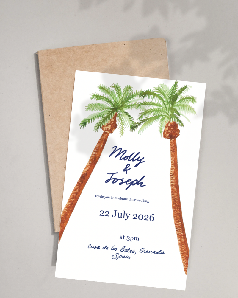 Palm trees invitation with a white background