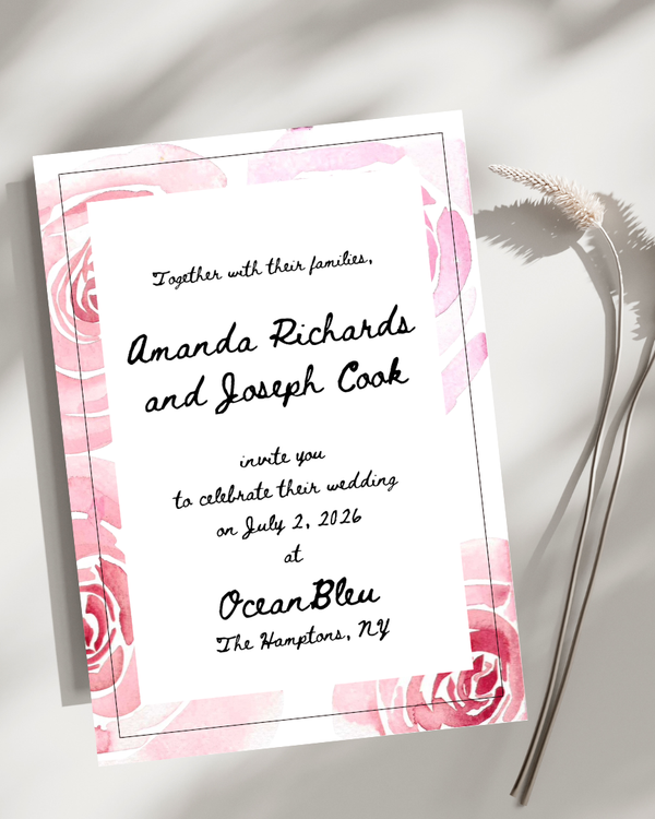 Watercolour rose border invitation