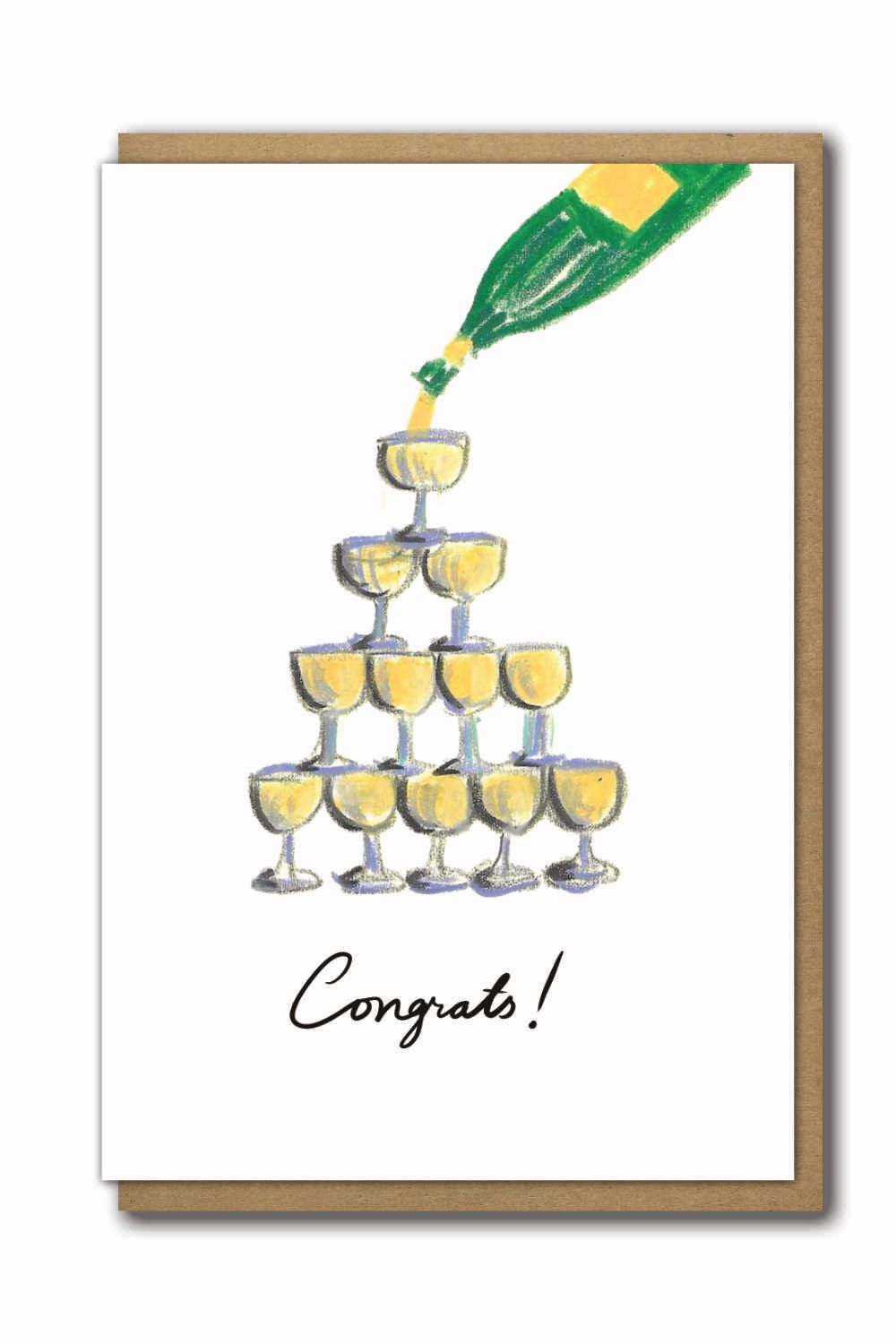 Greeting Cards Congrats Wine Tower Green Bottle