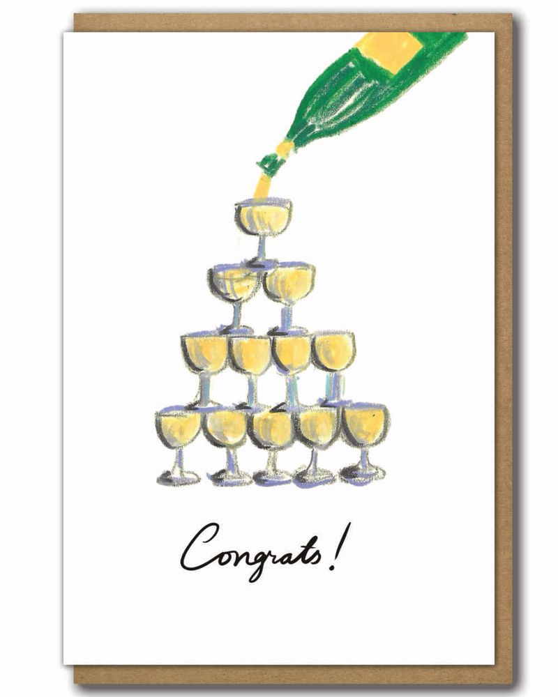 Greeting Cards Congrats Wine Tower Green Bottle