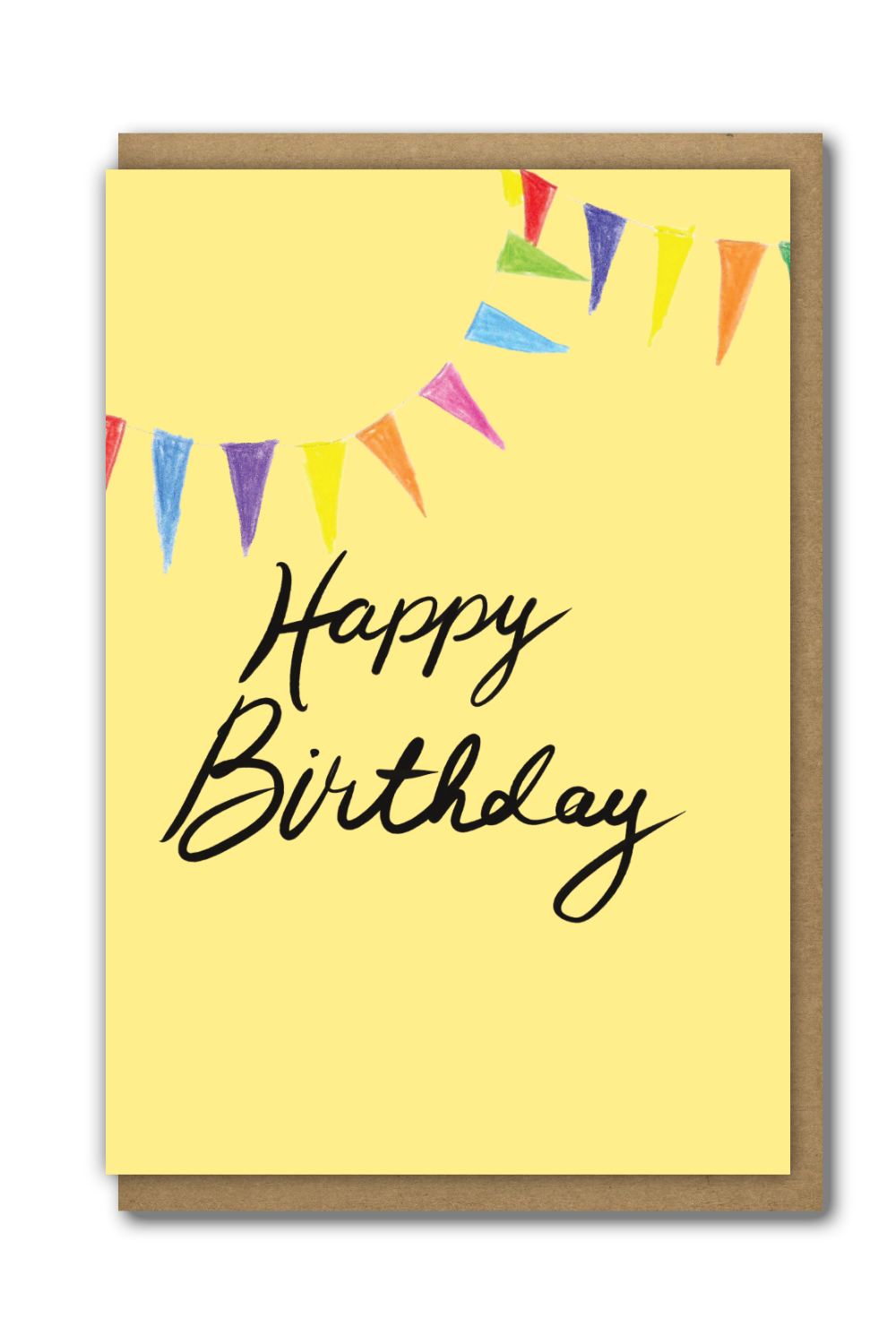 Greeting Card Happy Birthday Flags with a brown paper envelope