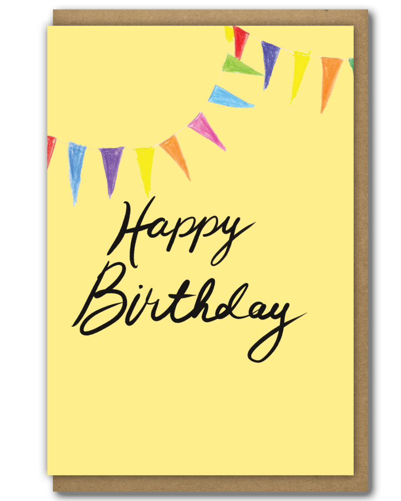 Greeting Card Happy Birthday Flags with a brown paper envelope