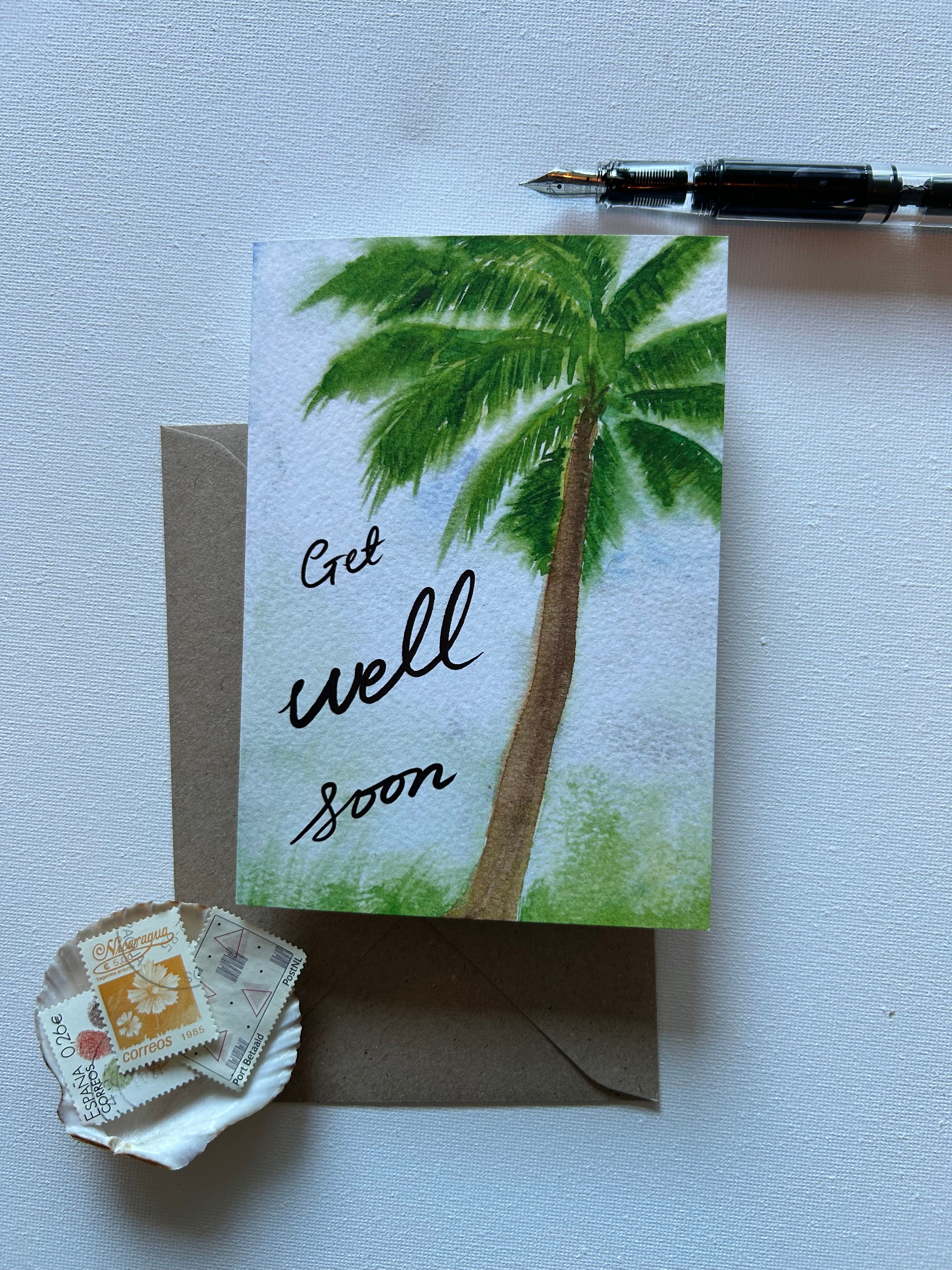 Greeting Card Get Well Soon Palm Tree