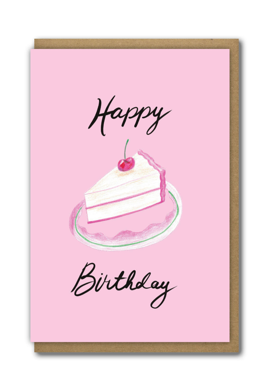 Greeting Card Pink Birthday Cake Slice
