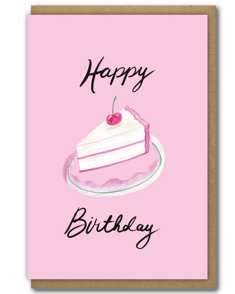 Greeting Card Pink Birthday Cake Slice