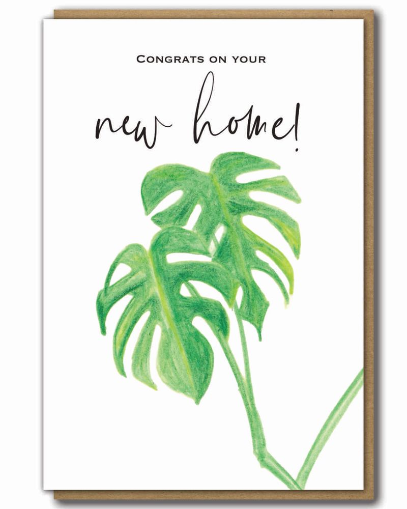 Greeting Card New Home with a brown paper envelope