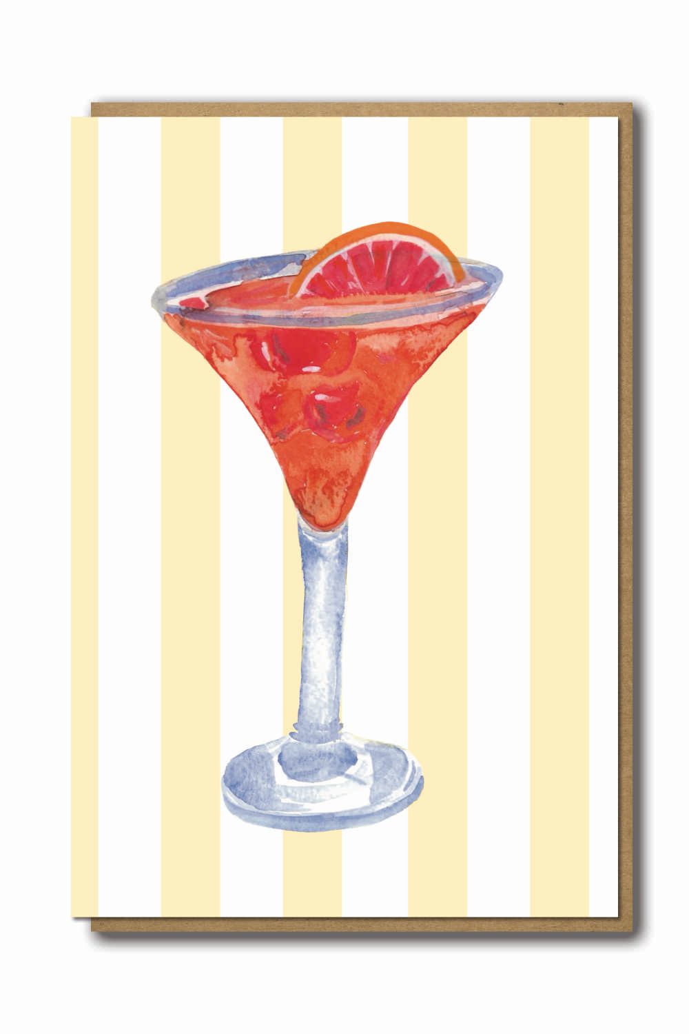 Greeting Card Blood Orange Cocktail Striped Background with a brown paper envelope