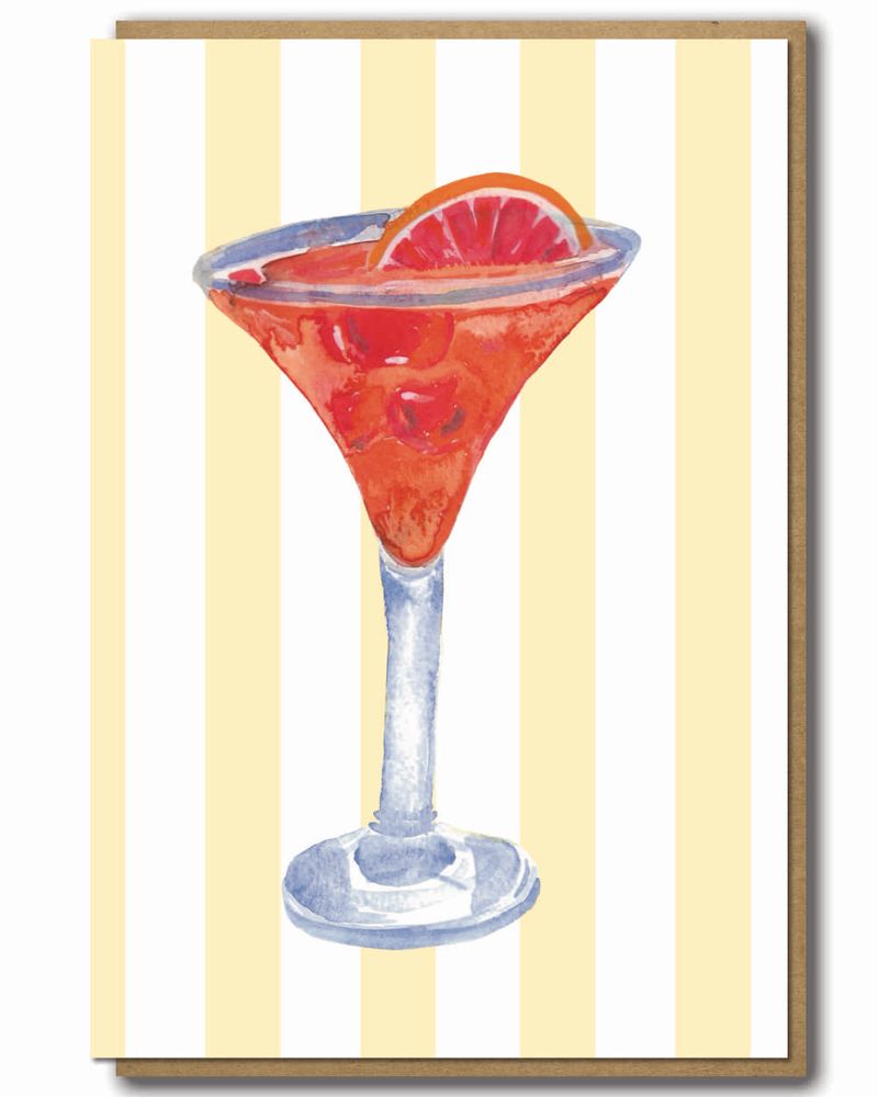 Greeting Card Blood Orange Cocktail Striped Background with a brown paper envelope