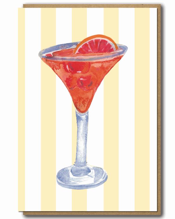 Greeting Card Blood Orange Cocktail Striped Background with a brown paper envelope