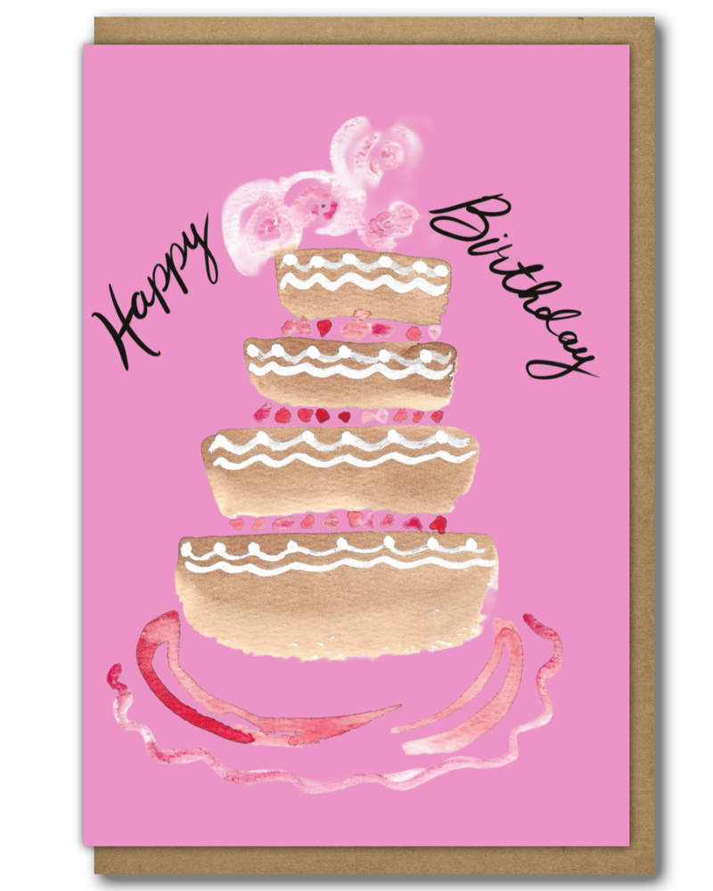 Greeting Card Pink Birthday Cake
