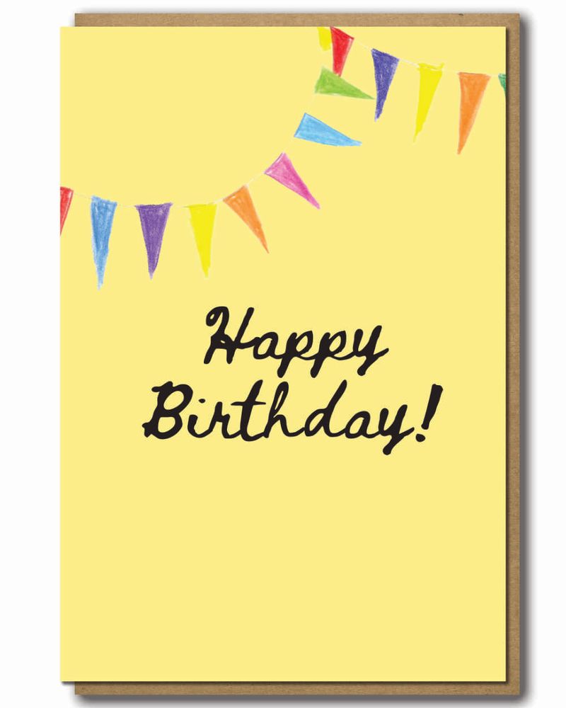 Greeting Card Happy Birthday Flags with a brown paper envelope