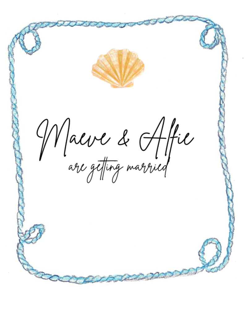 Seashell invitation with blue nautical rope border