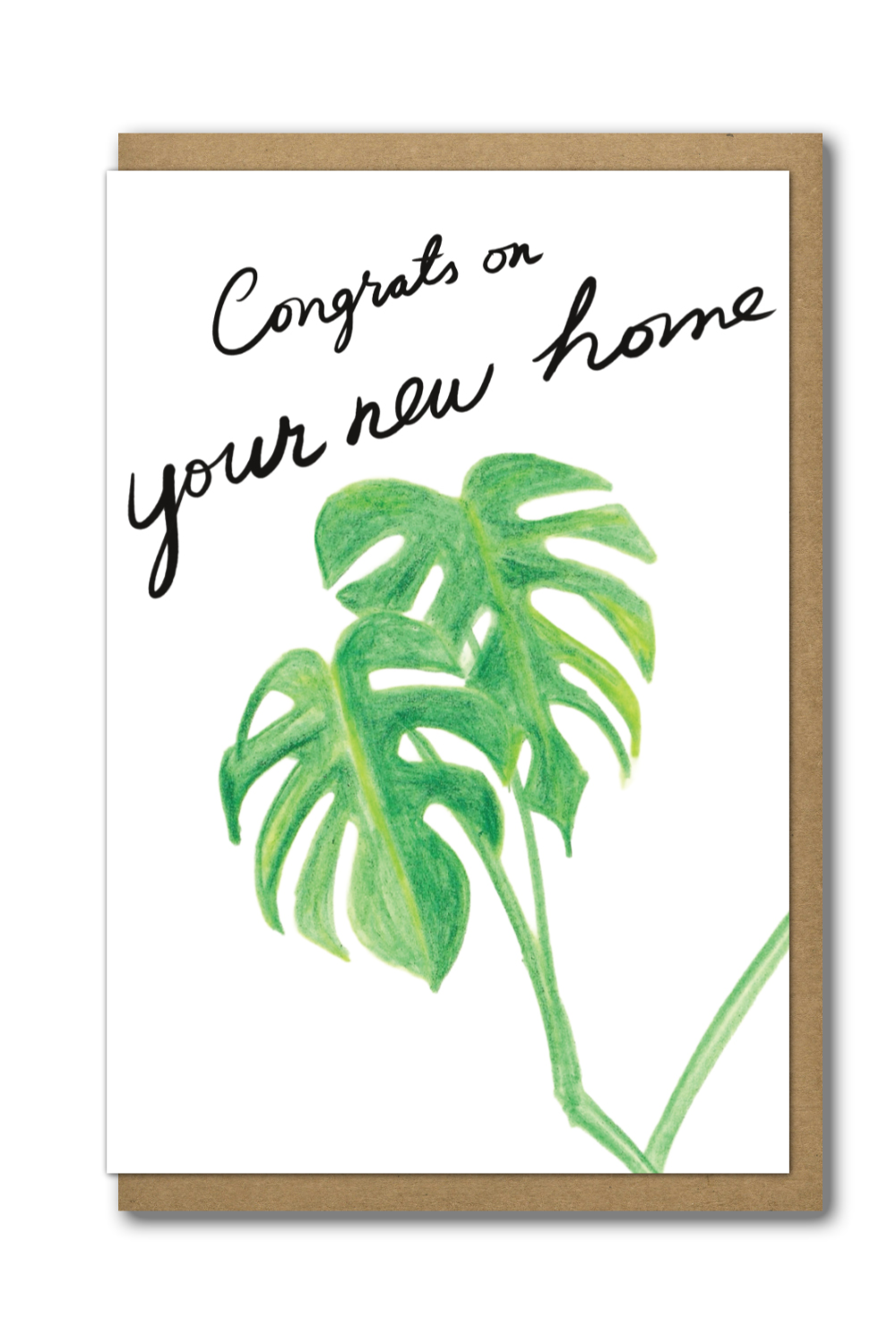 Greeting Card New Home with a brown paper envelope
