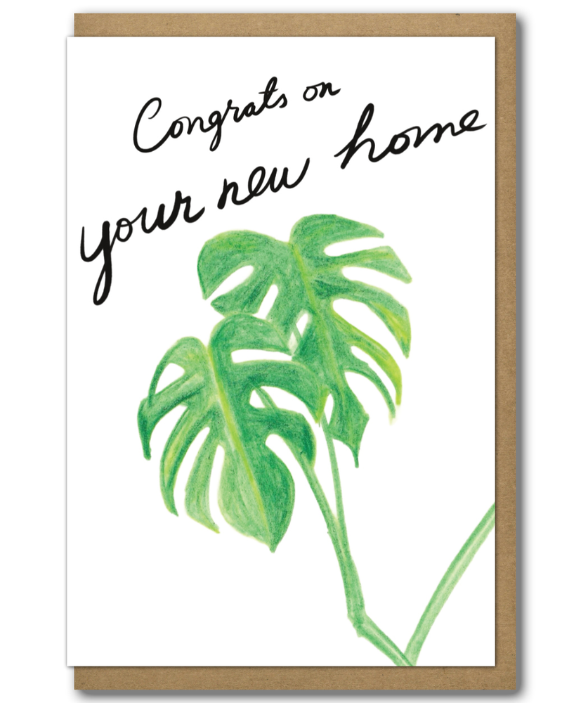 Greeting Card New Home with a brown paper envelope