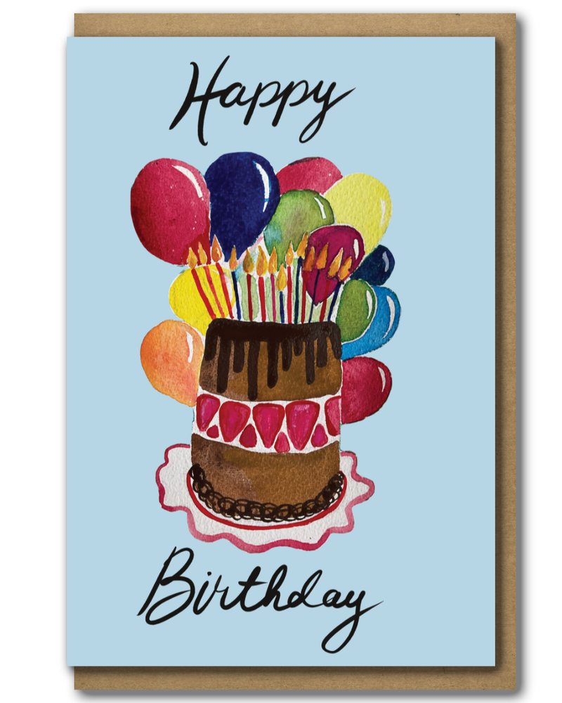 Greeting Card Birthday Cake in Blue 