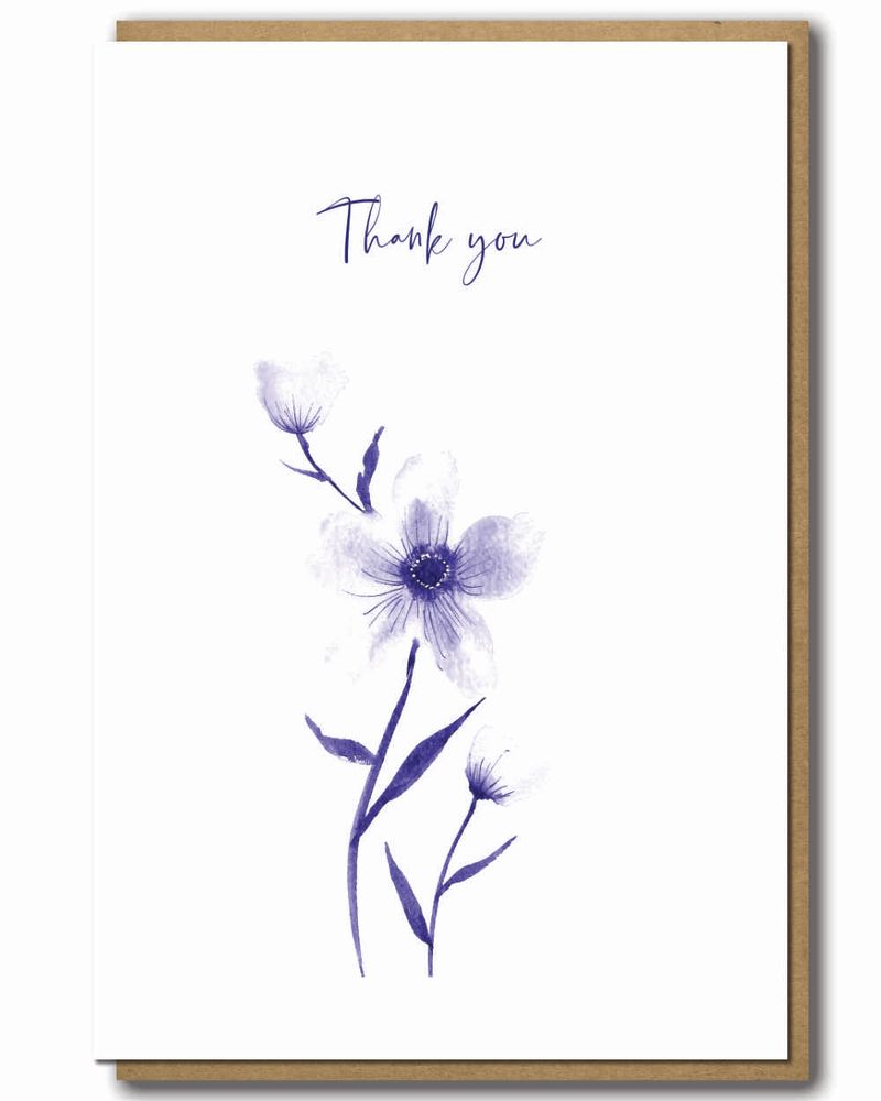 Greeting Card Blue Flower Thank You with a brown paper envelope