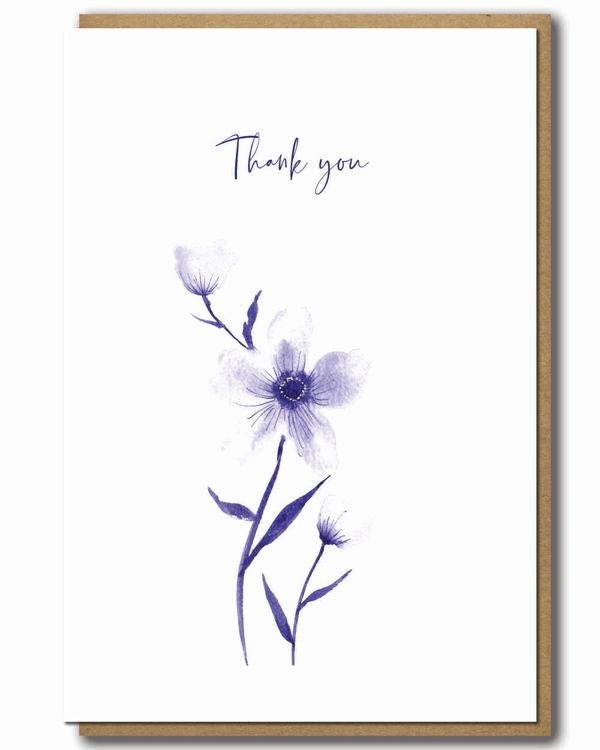 Greeting Card Blue Flower Thank You with a brown paper envelope