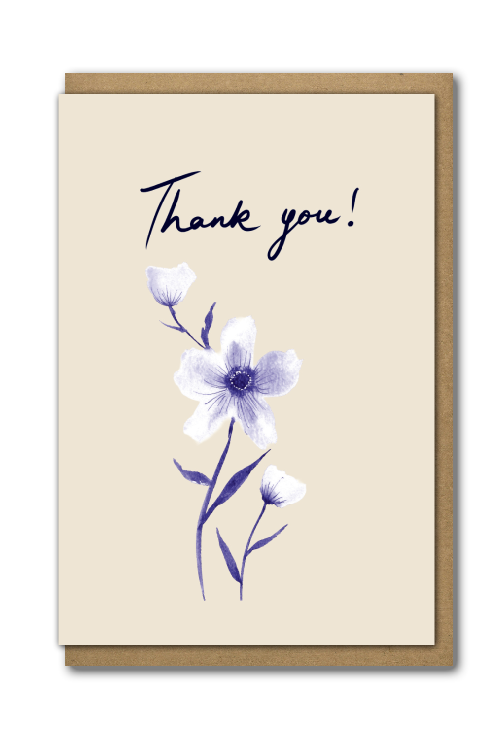 Greeting Card Blue Flower Thank You with a brown paper envelope