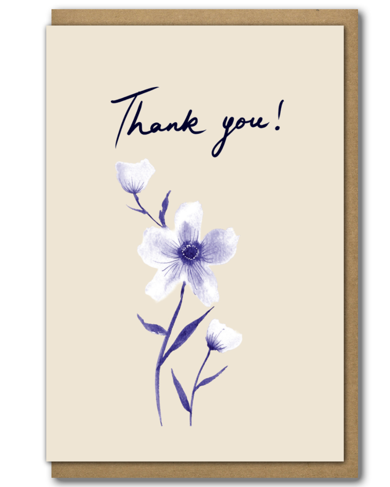 Greeting Card Blue Flower Thank You with a brown paper envelope