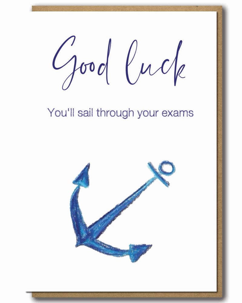 Greeting Card Good luck message with an anchor illustration with a brown paper envelope