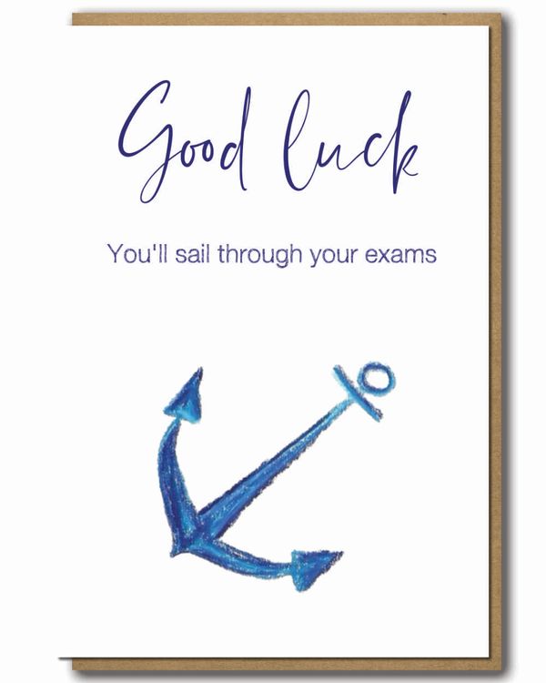 Greeting Card Good luck message with an anchor illustration with a brown paper envelope