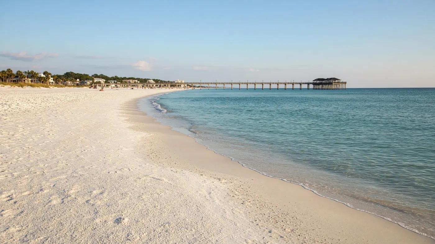 Sugar-white sand and the Clearwater Beach pier on a late afternoon