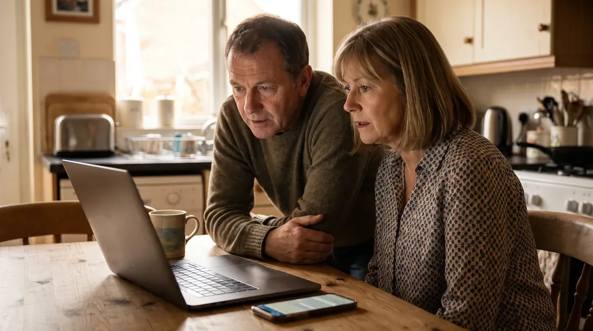 A couple checking a business online together before deciding whether to make an enquiry
