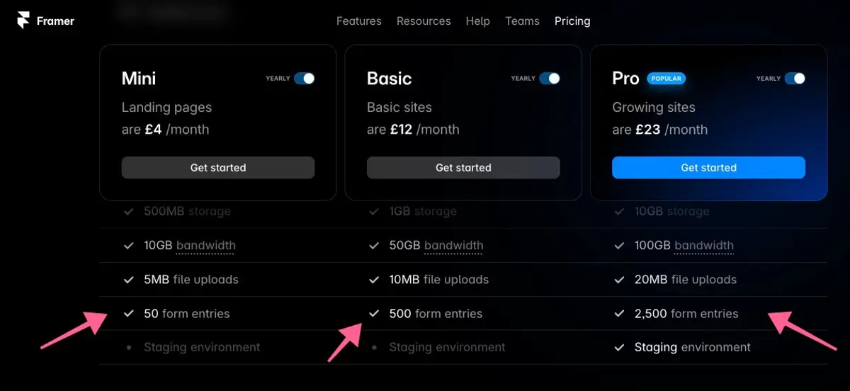 framer has limitations for form entries