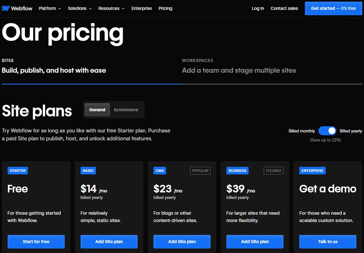 webflow pricing explained