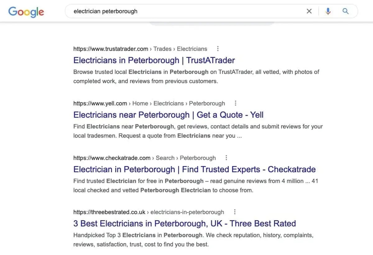 website ranking organic results in google serp