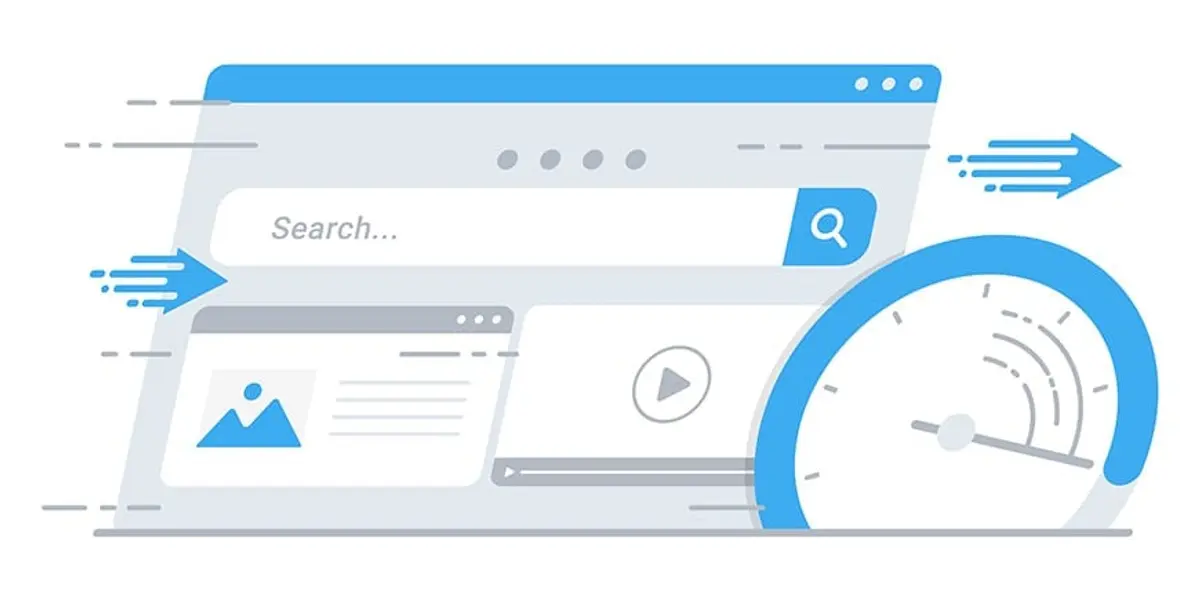 web browser with speedometer testing speed of website