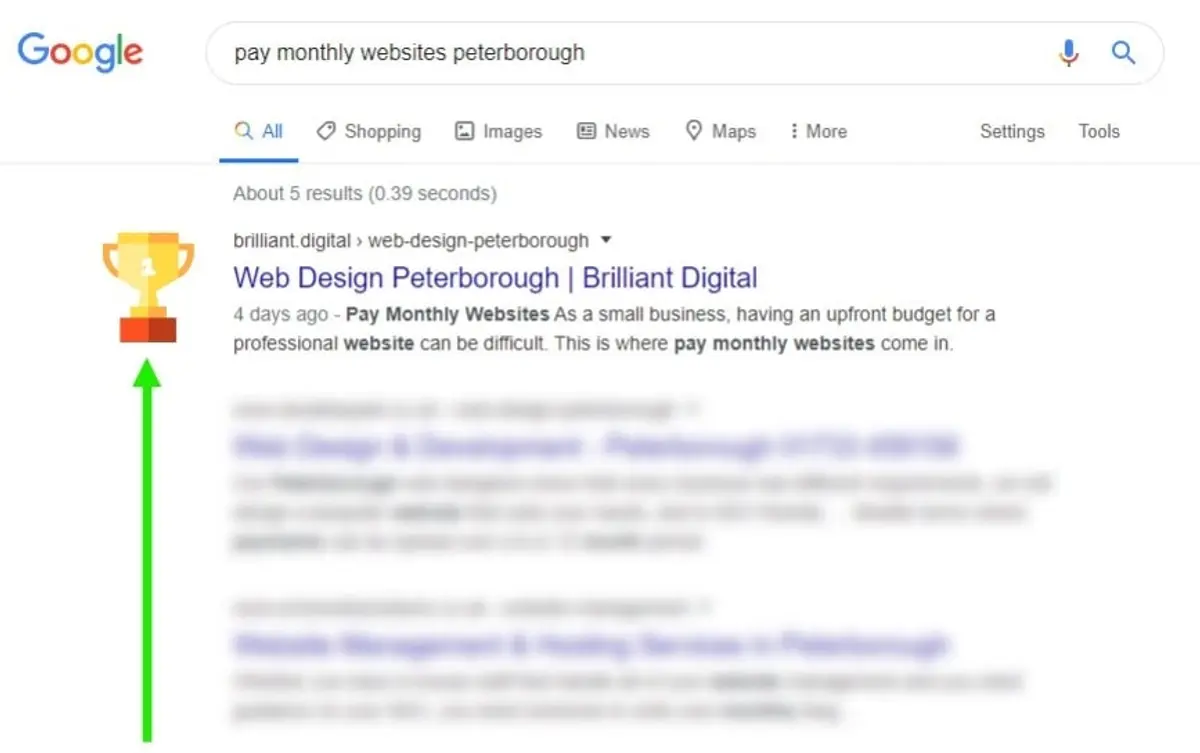 Google rank top 1 pay monthly website peterborough