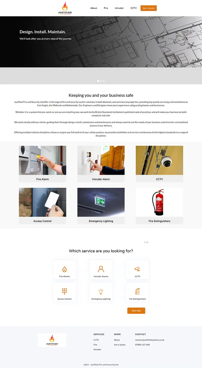 Justified Fire and Security — before redesign
