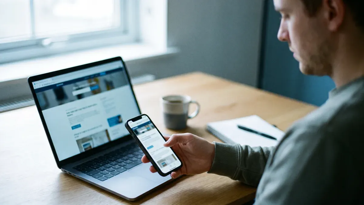 Checking a new website on a phone and a laptop side by side before it goes live
