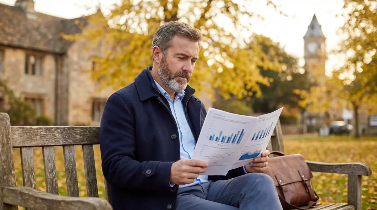 Business owner reviewing performance report with marketing data