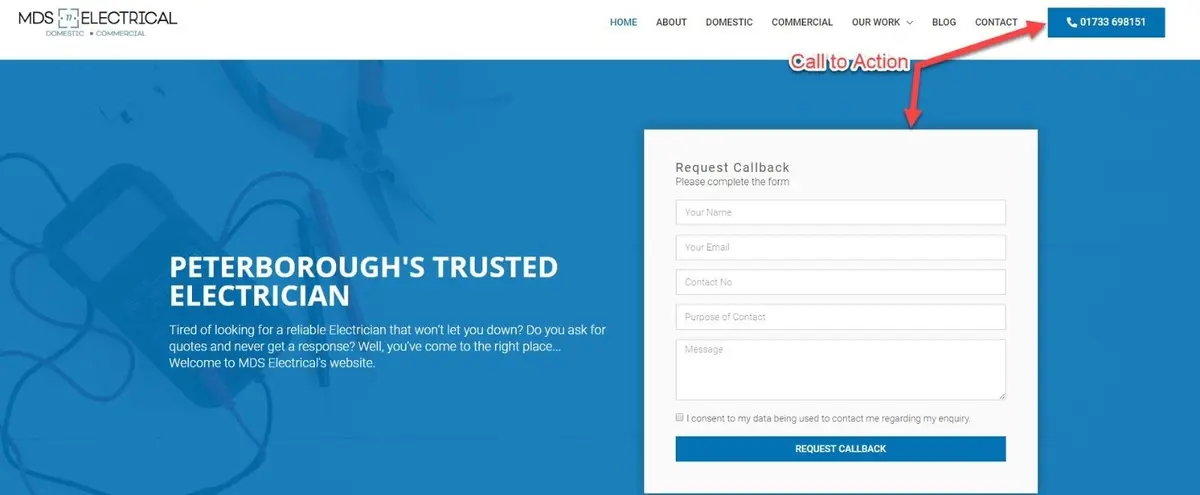 example of business website with calls to action