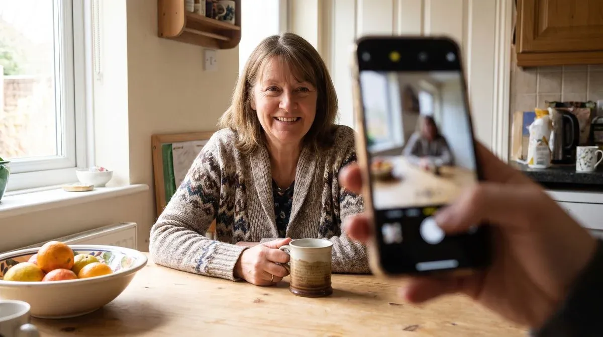 A customer recording a short video testimonial on a phone