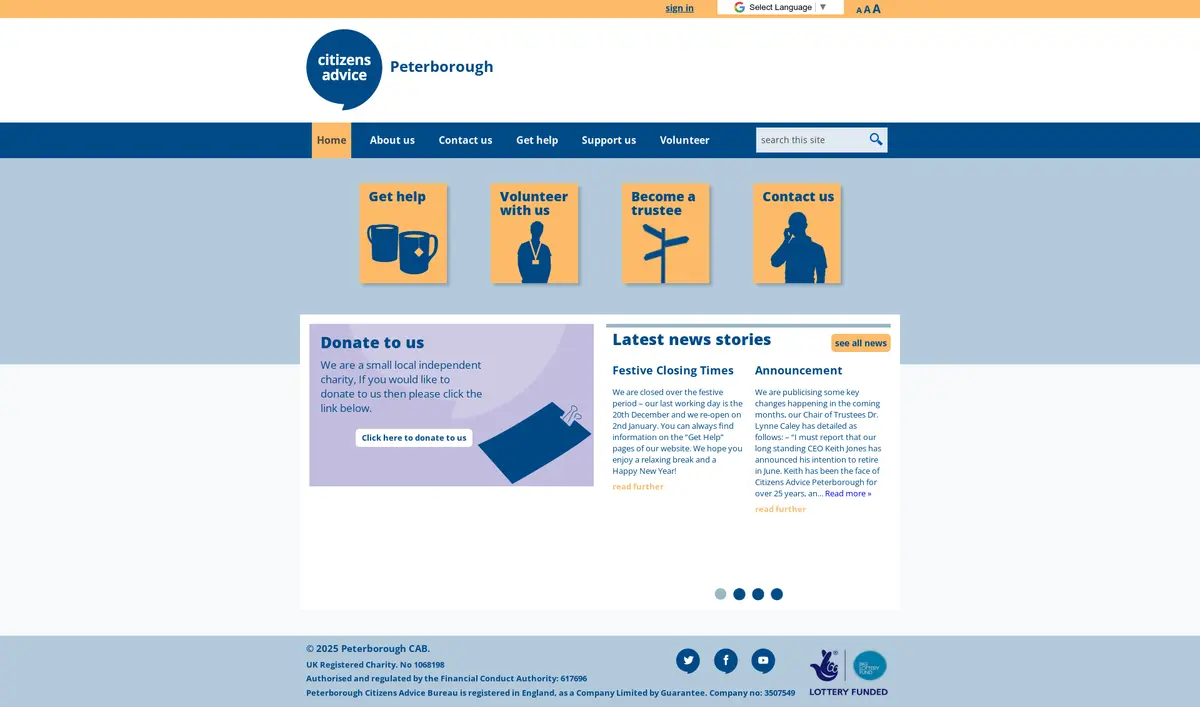 Citizens Advice Peterborough — before redesign