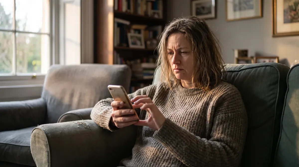 A visitor scanning a small business website on a phone and deciding within seconds whether to stay