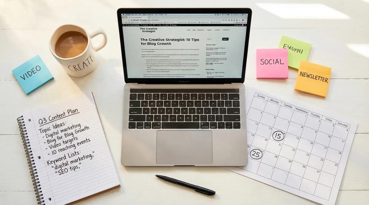 Small business owner planning a content marketing strategy at their desk