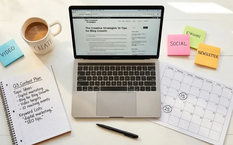 Small business owner planning a content marketing strategy at their desk