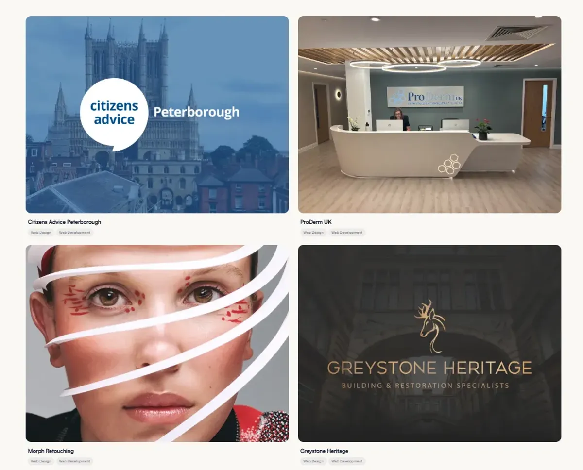 Brilliant Digital web design portfolio showing real UK business websites