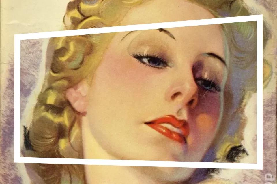 Geschilderd portret van mevrouw met blonde krullen