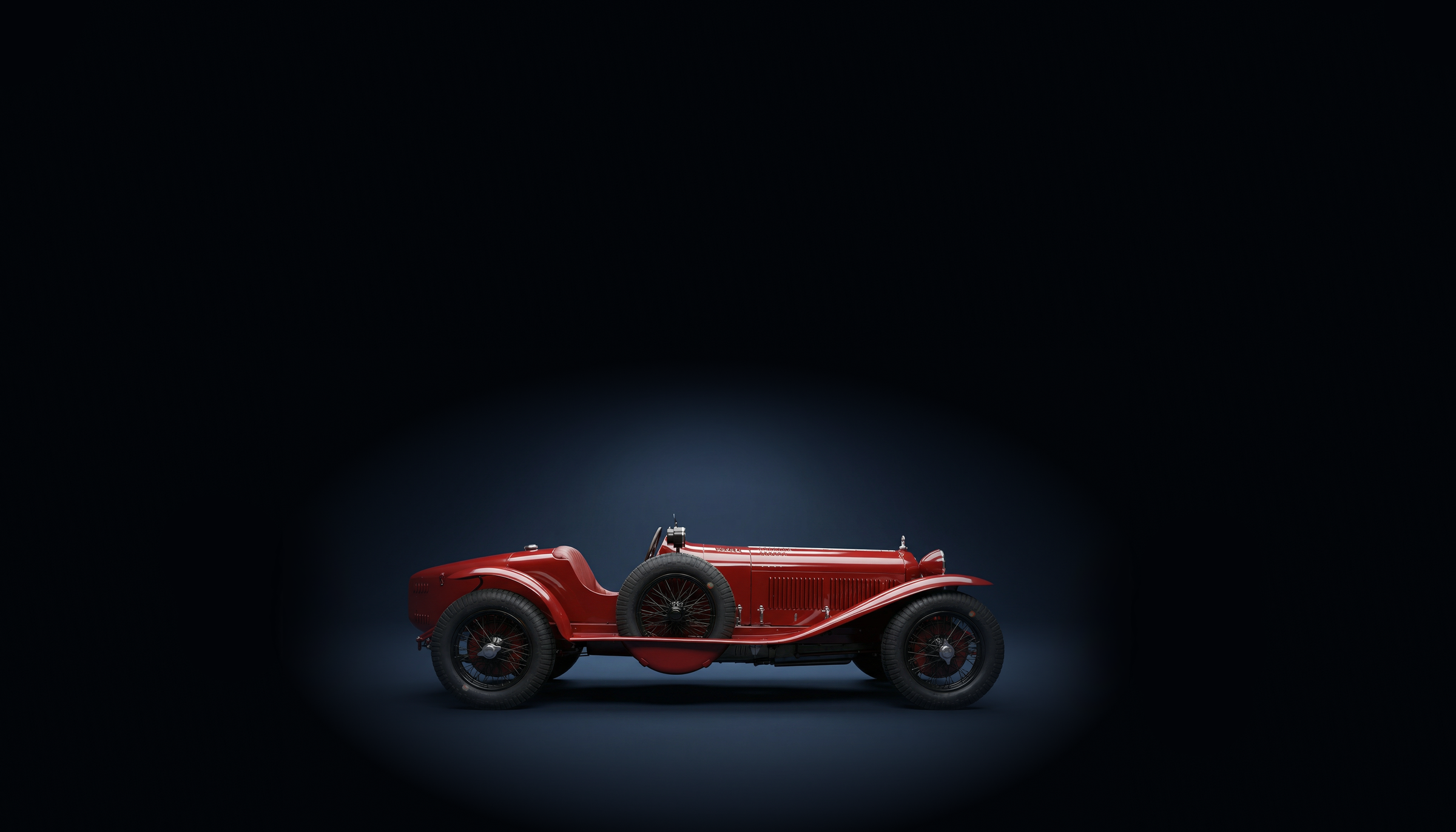 Zijaanzicht Alfa Romeo 6C 1750 Gran Sport Testa Fissa in donkerblauwe studio