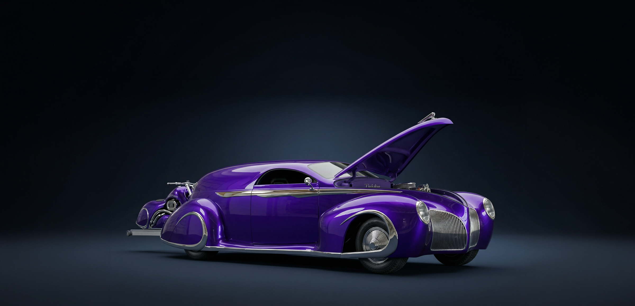 Lincoln Sedan Delivery Deco Liner And Harley Davidson Sportster Deco Scoot