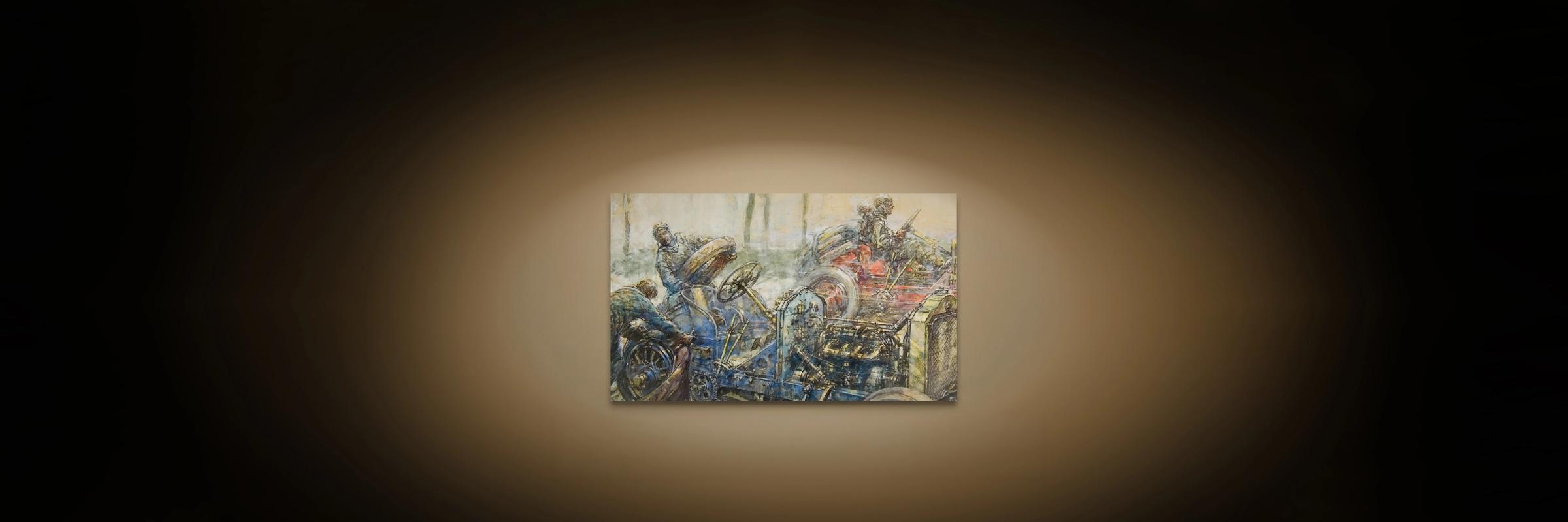 Szisz 駕駛他那輛獲勝的 Renault 超越了輪胎出問題的 De Dietrich