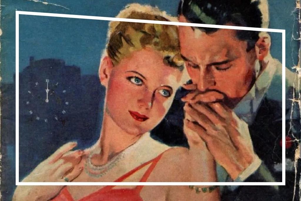 Close up van een vrouw waarvan de hand gekust wordt door een man