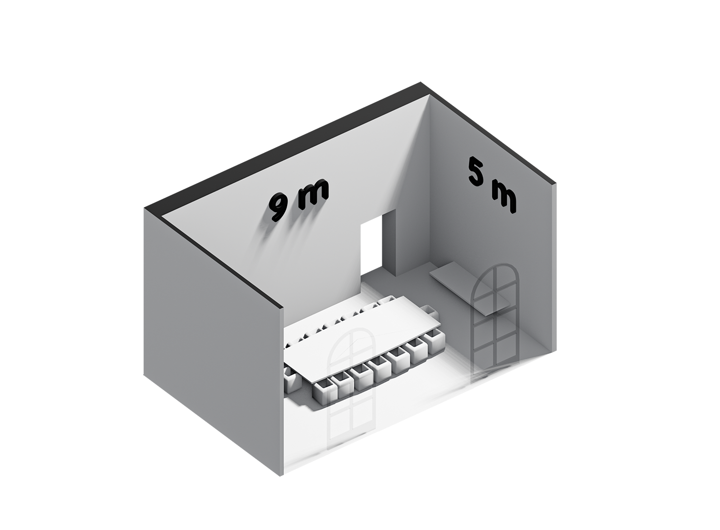 Vaste opstelling met centrale tafel voor direct overleg.