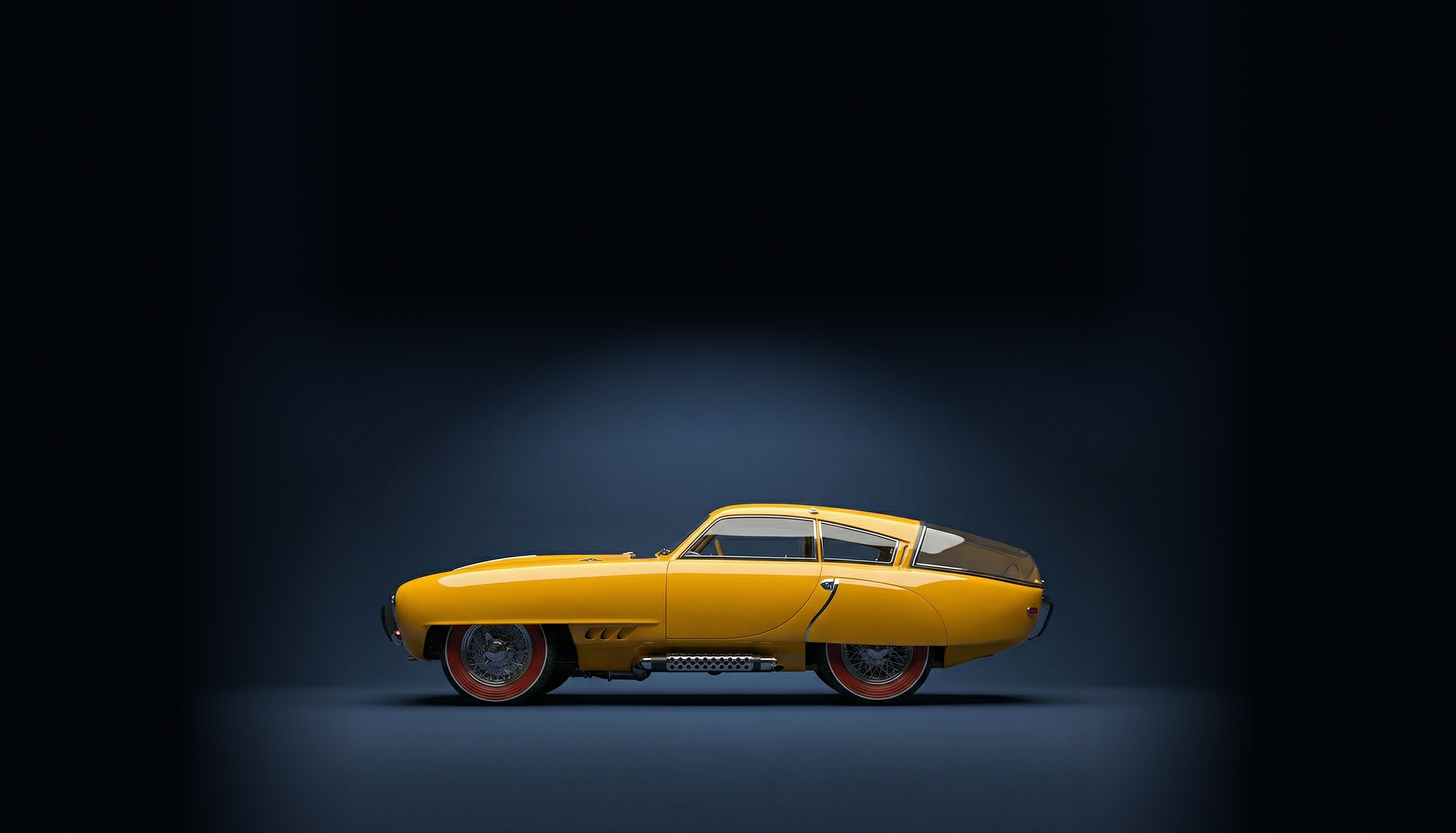 Gele Pegaso z 102 cupula in donkerblauwe studio