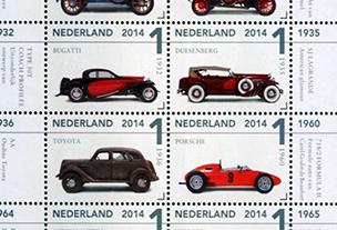Carros classicos do Museu Louwman imortalizados em selos postais